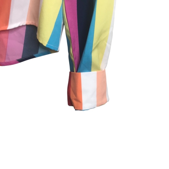 Women’s Multicolor Vertical Striped Button-Up Blouse Tie Front - Picture 7 of 12